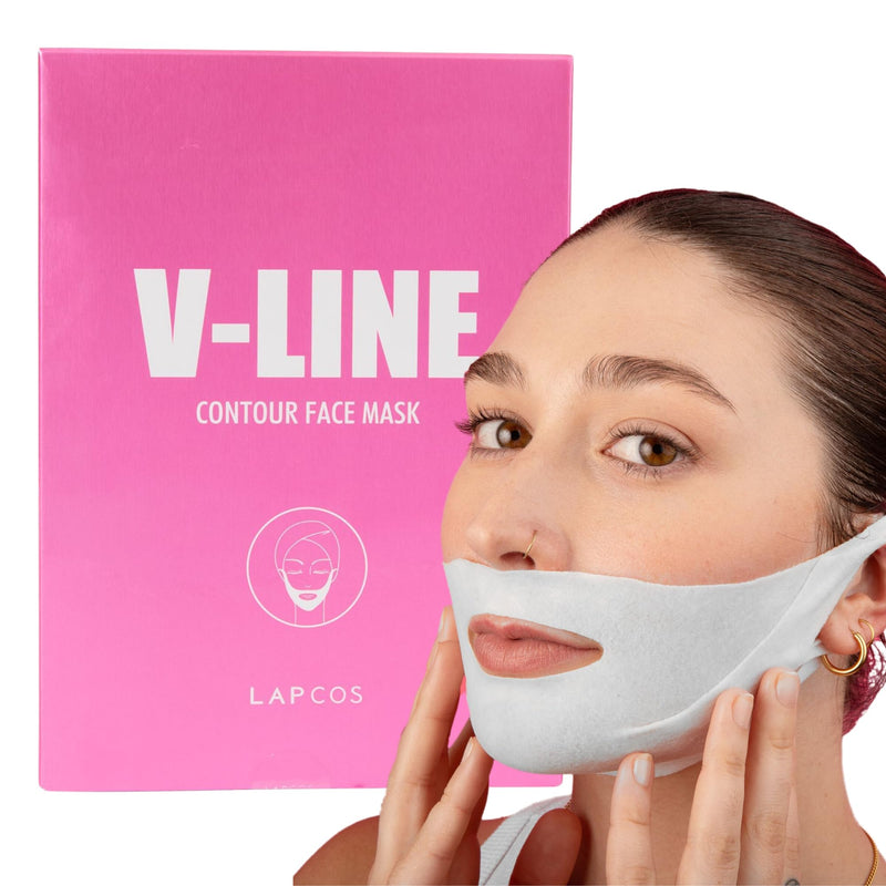 LAPCOS V-Line Contour Face Mask (5pk) | Chin Mask to Lift, Tighten Skin | Define Jawline | With Hydrating Vegan Collagen | Korean Beauty Favorite 5