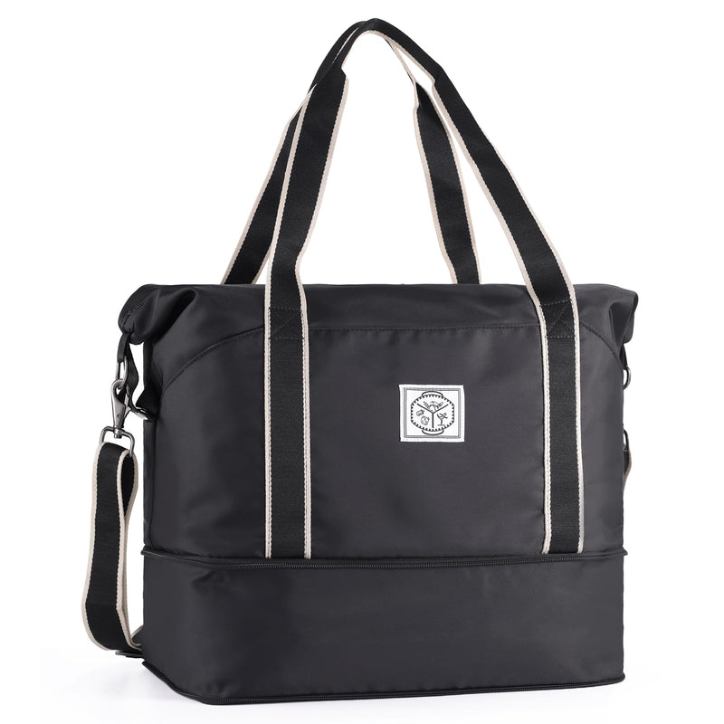 WALNEW Travel Duffel Bag, Weekender Overnight Carry On Bag for Women Men, Foldable Waterproof Gym Luggage with Metal Buckle Detachable Shoulder Strap and Wet Compartment (Black) | Overnight Carry On Bag, Foldable Waterproof Gym Luggage with Metal Buckl...
