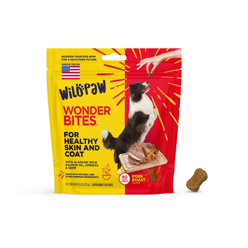 WonderBites for Healthy Skin and Coat - Skin & Coat Health Supplement for Dogs - Salmon Fish Oil Supplement - Hemp Chews for Dogs with Zinc - 90 Soft Chews - PawsPlanet Australia