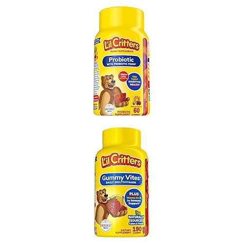 Bundle of Lil Critters Kids Probiotics Gummies 60 Count + Lil Critters Gummy Vites Daily Kids Multivitamins Fruit Flavored Gummy Vitamin with Vitamin C and D, 95-190 Day Supply, 190-count