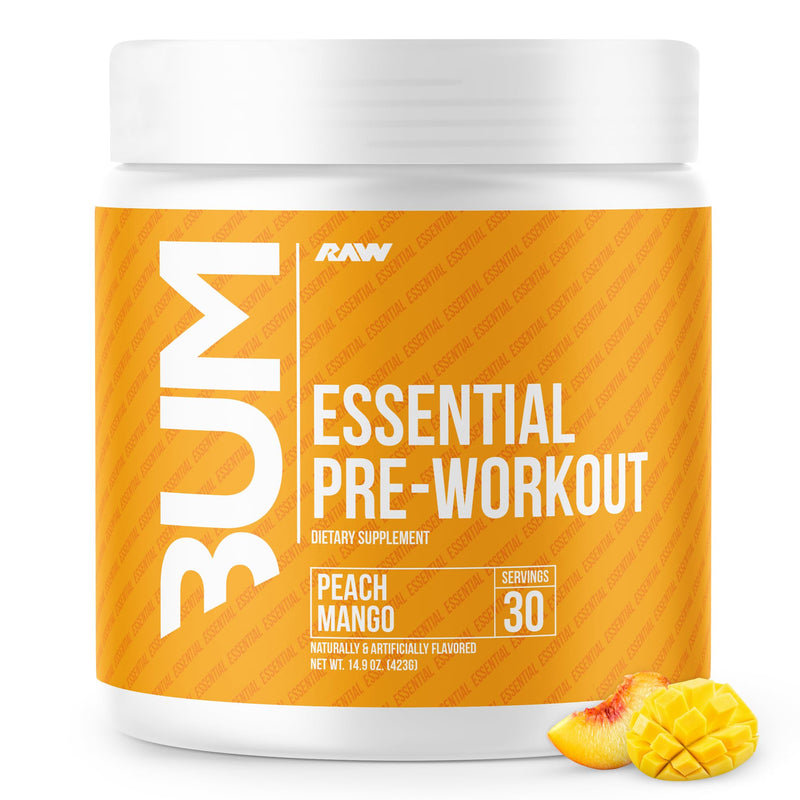 [Australia] - RAW Nutrition - Essential Pre - Chris Bumstead Pre Workout Formula, Sports Nutrition Pre-Workout Powders | Men & Womens Drink, Energy Powder for Working Out (Peach Mango) PEACH MANGO 