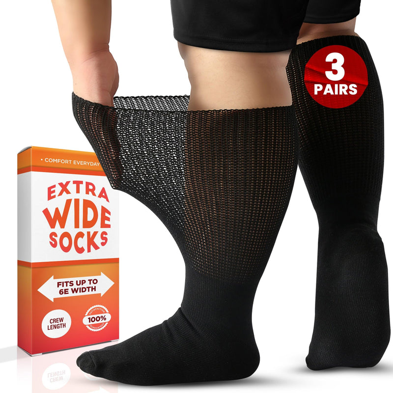 [Australia] - Wide Calf Socks, Women and Men's Wide Socks, Extra Wide Socks, Diabetic Socks for Men and Women, Loose Fit Socks - 3 Pairs X-Large Black 
