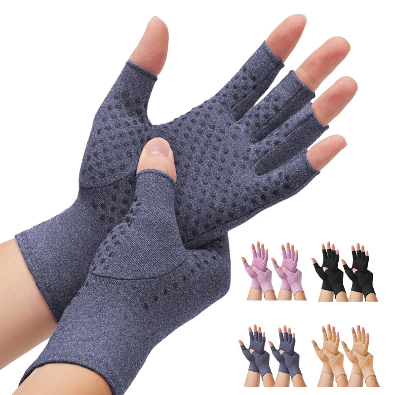 DRNAIETY 2-Pair Arthritis Compression Gloves- for Hand Arthritis, Carpal Tunnel Pain, Rheumatoid Arthritis, RSI, Fingerless, Anti-Slip, Breathable Gloves for Men & Women, Typing, Daily Use(M Blue) Medium Navy Blue