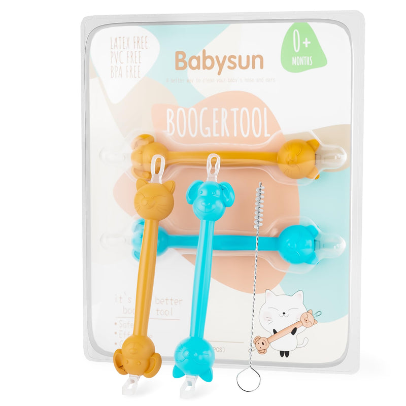 [Australia] - 3 in 1 Baby Booger Remover and Baby Ear Cleaner Tool Baby Nose Cleaner with Soft Silicone End Dual Ear Wax and Snot Remover Safe Nasal Picker for Newborns Infants & Toddlers, BPA Free Orange and Blue 