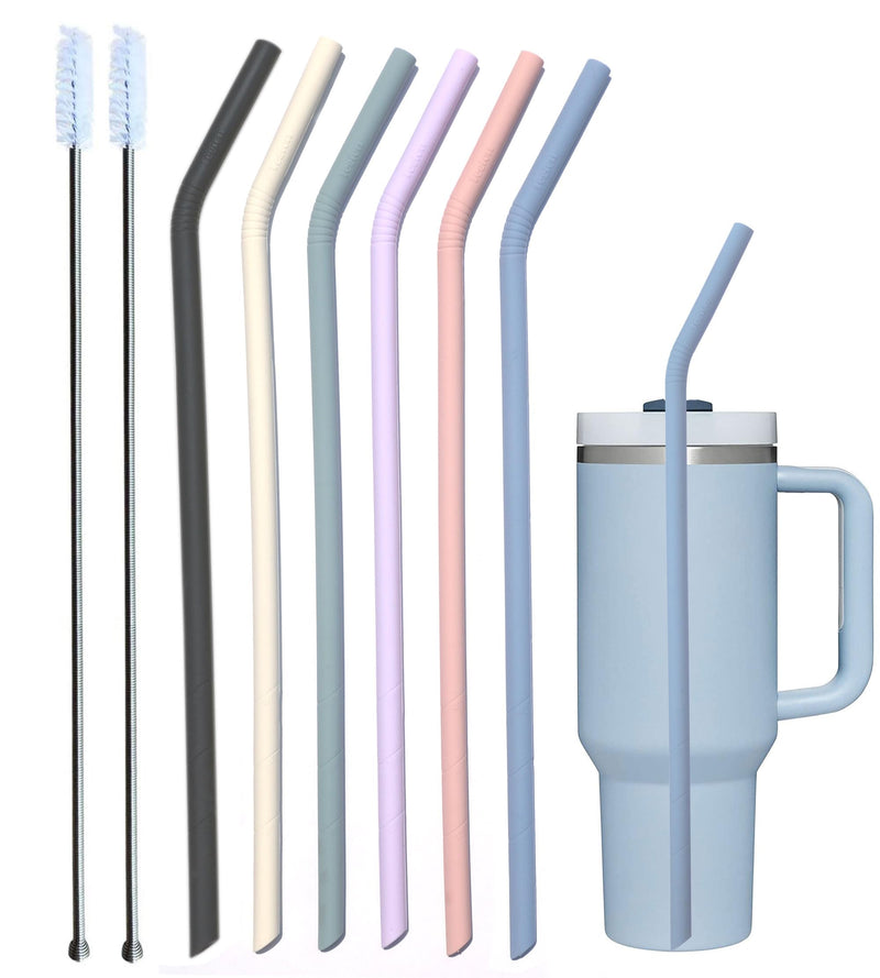 [Australia] - Pastel Color 14” Extra Long Silicone Replacement Straw for 40 oz Stanley Cup, Reusable Flexible Tall Giant Big Drinking Straw for Quencher Tumbler,1Gallon/64 oz Water Bottle,Hydro Jug-6 pack 14 INCH BEND PASTEL STRAWS 