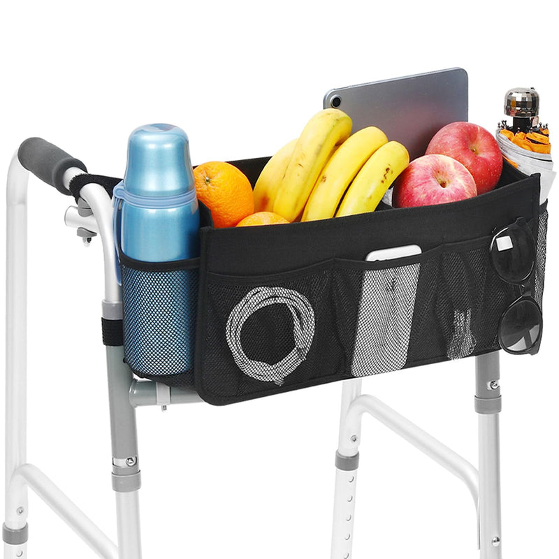 [Australia] - Upgrade Walker Basket with Cup Holder, Foldable Walker Storage Bag for Seniors with Big Capacity & Never Tipping Over, Best Gift for Family Black 