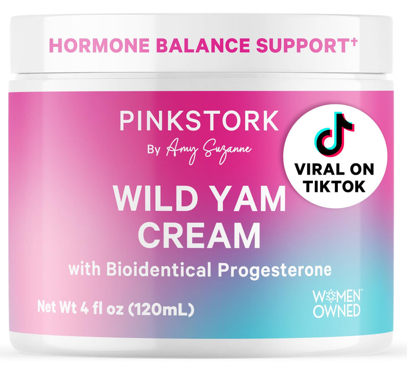[Australia] - Pink Stork Wild Yam Cream - Progesterone Cream - Topical + Natural Hormone Balance for Women - PMS, Fertility, Perimenopause, Menopause - Alternative to Pills or Supplement - Unscented, 4 oz 