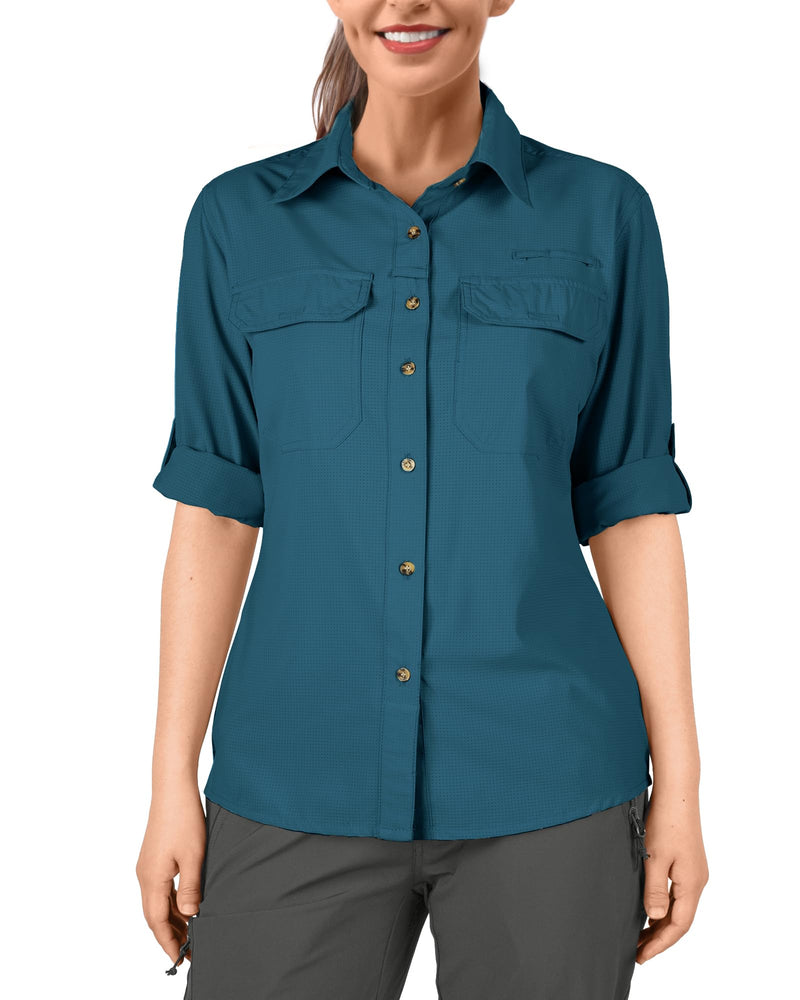 33,000ft Women's UPF 50 UV Sun Protection Shirt, Cool Quick Dry Long Sleeve Outdoor Fishing Hiking Safari Travel Shirt XX-Large Dark Blue