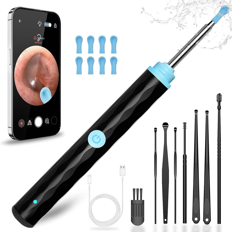 [Australia] - Ear Wax Removal, Ear wax removal tool camera built-in 1296P, Easy and Safe Ear Cleaning, Earwax Removal kit with 9 Ear Set and 8 Traditional Tools, Ear Cleaning Kit for iPhone, iPad, Android Black 