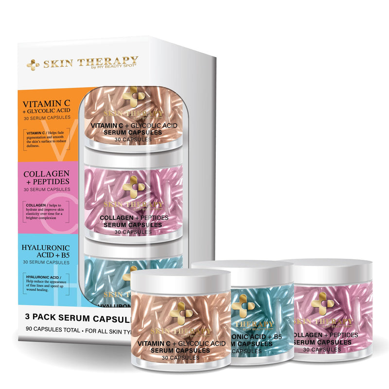 My Beauty Spot Facial Serum Capsules 3 Pack 90pcs Vitamin C Serum, Hylunaric Acid Serum, Collagen Serum for Face Anti Aging Anti Wrinkle Serum for Fine Lines Standard