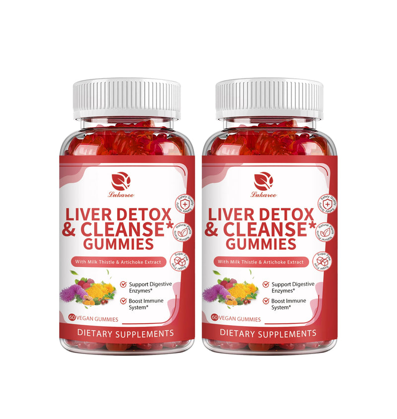 [Australia] - Liver Cleanse Detox & Repair Gummies - Milk Thistle, Dandelion, Artichoke Extract & Elderberry - No Sugar, Raspberry Flavor - 120 Count 