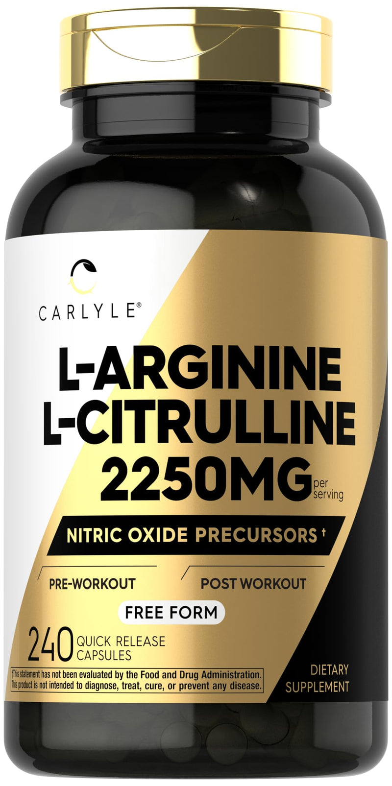 [Australia] - Carlyle L-Arginine L-Citrulline Complex | 2250mg | 240 Capsules | Nitric Oxide Precursors | Free Form | Non-GMO & Gluten Free 