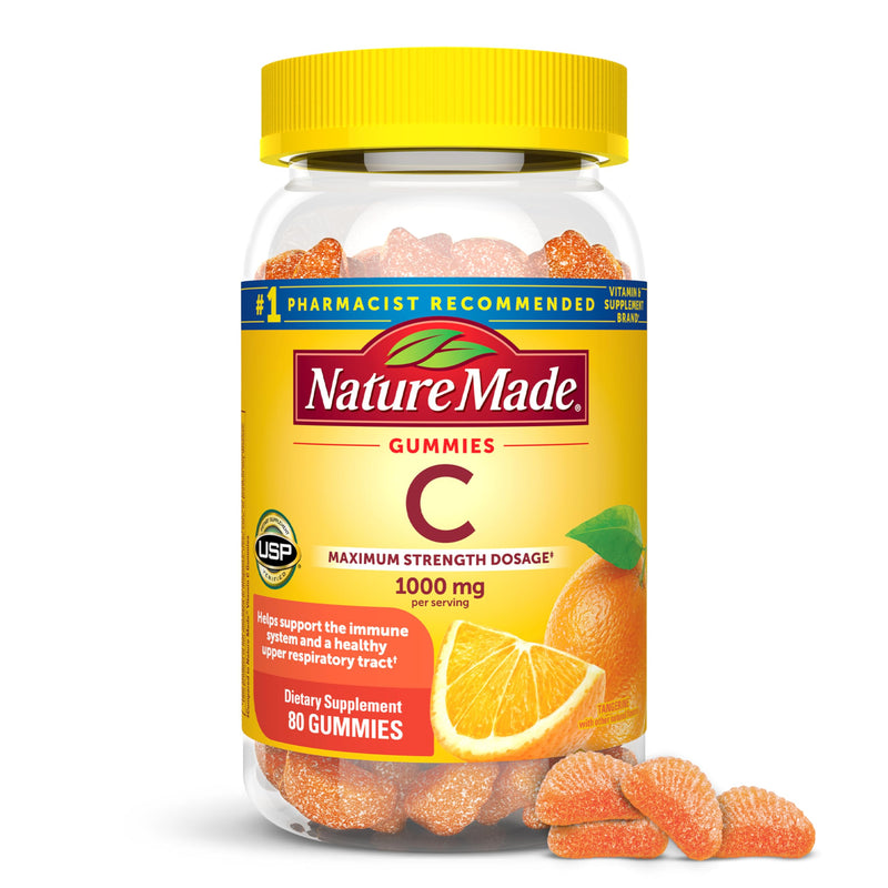 Nature Made Vitamin C Gummies, Maximum Strength Dosage, 80 Count | Vitamin C 1000mg per Serving, Adult Vitamin C Immune Support Gummies, Daily Immune Support, Tangerine Flavor, 20 Day Supply 80 Count (Pack of 1)