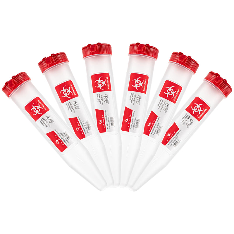 [Australia] - Single Use Travel Sharps Container for Needles, Syringes - Portable Small Sharps Container with New & Improved Locking Lid - Puncture Resistant Needle Disposal Containers (6-PACK, 6) 6-PACK 