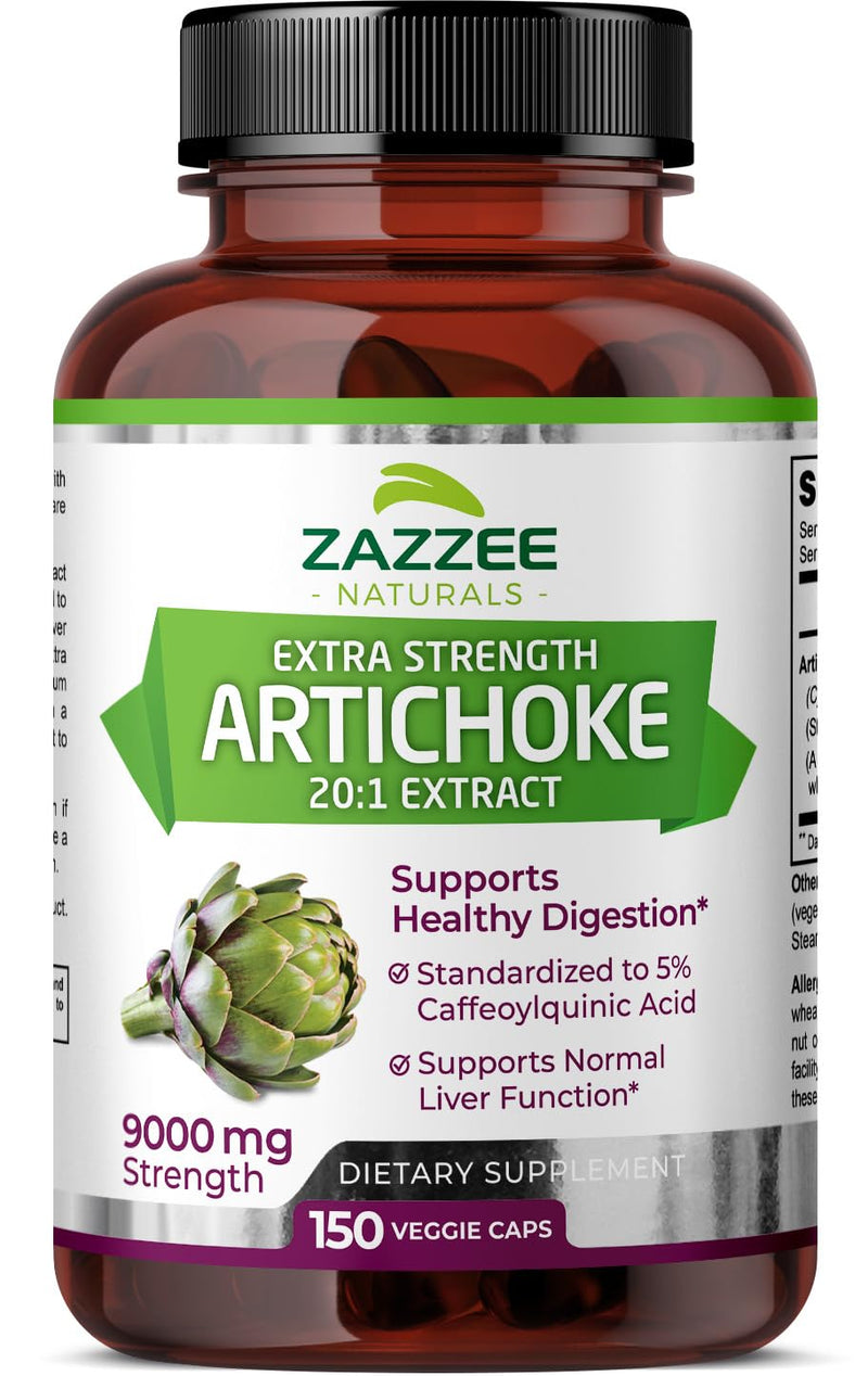 [Australia] - Zazzee Extra Strength Artichoke 20:1 Extract, 9000 mg Strength, 5% Caffeoylquinic Acid, 150 Vegan Capsules, 5 Month Supply, Concentrated and Standardized 20X Extract, Non-GMO and All-Natural 