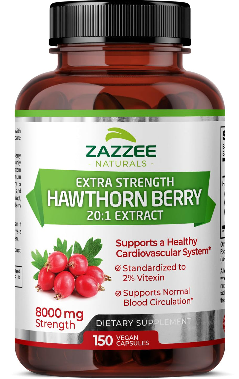 [Australia] - Zazzee Extra Strength Hawthorn Berry 20:1 Extract, 8000 mg Strength, 2% Vitexin, 150 Vegan Capsules, 5 Month Supply, Concentrated and Standardized Potent 20X Extract, Non-GMO and All-Natural 