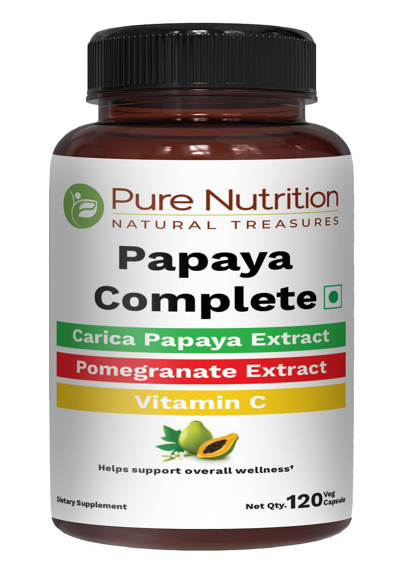 [Australia] - Pure Nutrition Papaya Complete | 120 Caps | Carica Papaya Leaf Extract with Iron, VIT C, VIT A & Folic Acid | Supports Platelet Immunity & Digestion Non-GMO | Gluten-Free 120 Count (Pack of 1) 