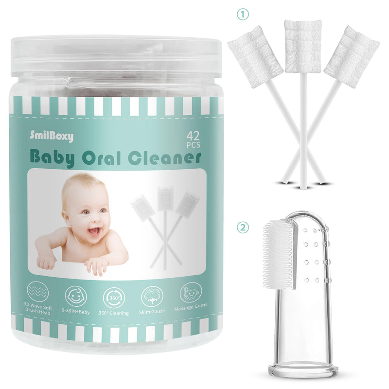 [Australia] - 42PCS Finger Baby Toothbrush with Absorbent Gauze, Tongue Cleaner, Oral Cleaner for 0-36 Months 42 Count (Pack of 1) 