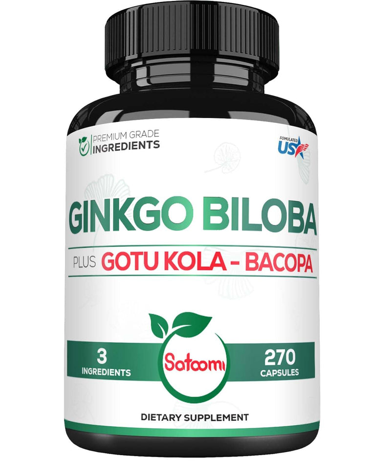 [Australia] - 1520mg Ginkgo Biloba Supplements with Gotu Kola Leaf, Bacopa Monnieri - 270 Capsules - Extra Strength Support for Brain Health, Memory Function, Focus & Vision Quality - 3 Month Supply 270 Count (Pack of 1) 