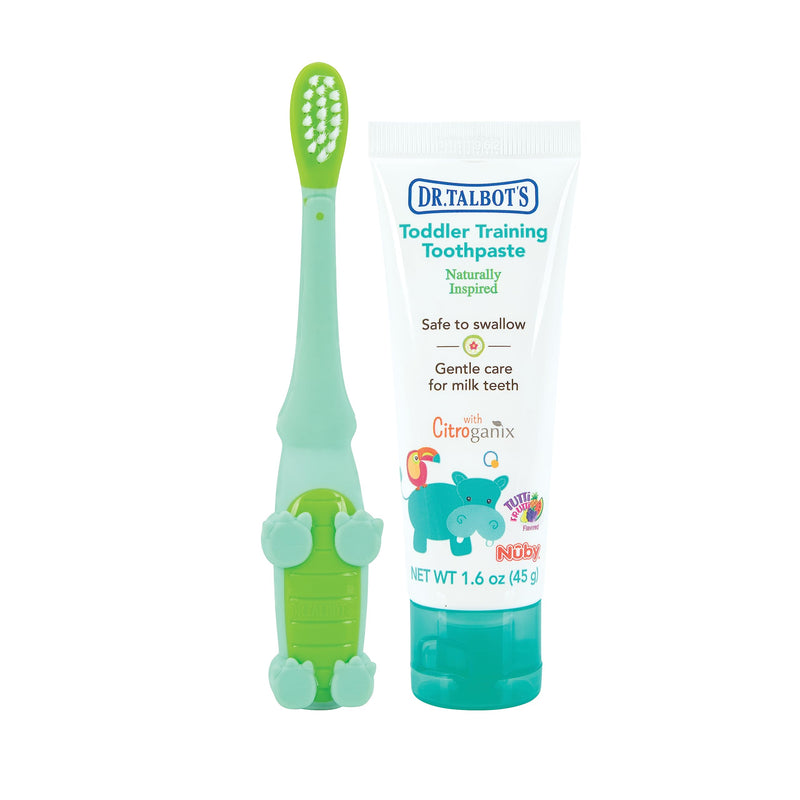 [Australia] - Dr. Talbot's Toddler Training Toothbrush and Natural Kids Toothpaste with Citroganix - 1.6 oz - Fluoride-Free Toothpaste and Toddler Toothbrush - 6+ Months - Alligator Alligator + Toothpaste 