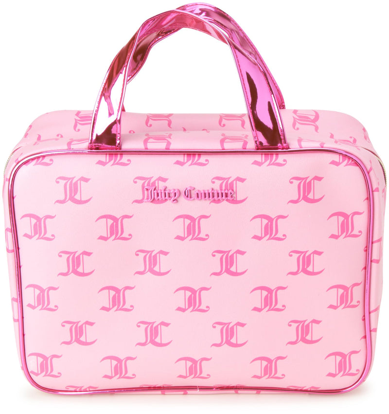 Juicy Couture Pink Makeup Bag Cosmetics Organizer Travel Essentials Weekender Logo Shiny Trim