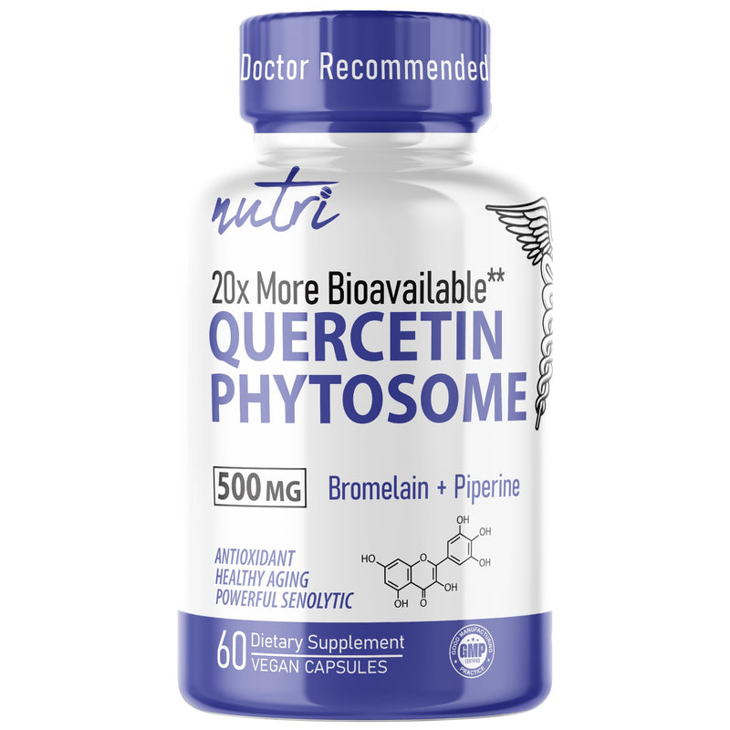 Nutri 500 mg Liposomal Quercetin Phytosome with Bromelain and Piperine - Patented 20x More Bioavailable - Supports Immune/Cardiovascular Health - 60 Capsules - 3rd Party Tested & GMP Certified