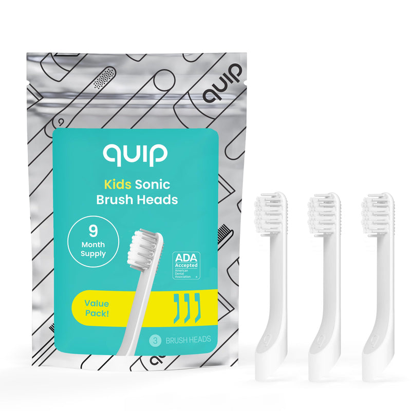 [Australia] - quip Sonic Toothbrush Replacement Heads for Kids - 3 Pack - Verified quip Small Brush Head Refills for Electric Toothbrushes - Soft Bristles, Compact & Flexible - Last 3 Months Each 