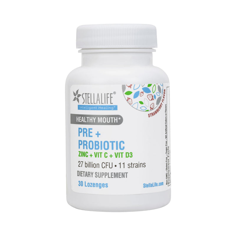 StellaLife Oral Prebiotic & Probiotic Lozenges for Teeth and Gums – 27B CFU, 11 Strains, Dental Probiotic for Bad Breath, Immune Support with VIT C, D3 & Zinc (Strawberry Flavor) 30 Day 30 Count (Pack of 1)