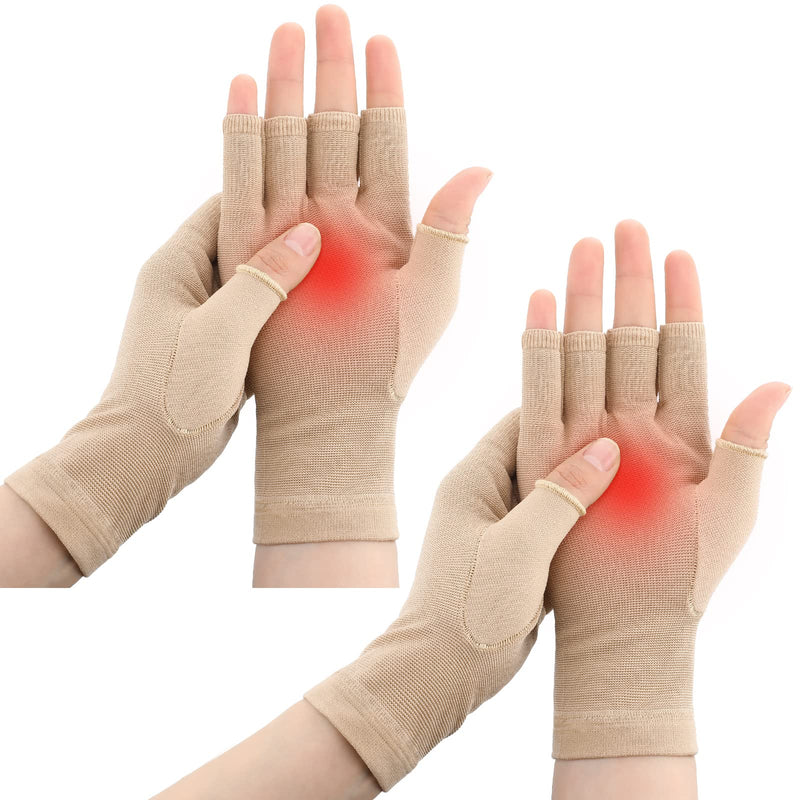 Woanger 2 Pairs Seamless Lymphedema Compression Gloves 20-30 mmHg Fingerless Compression Gloves (Medium)