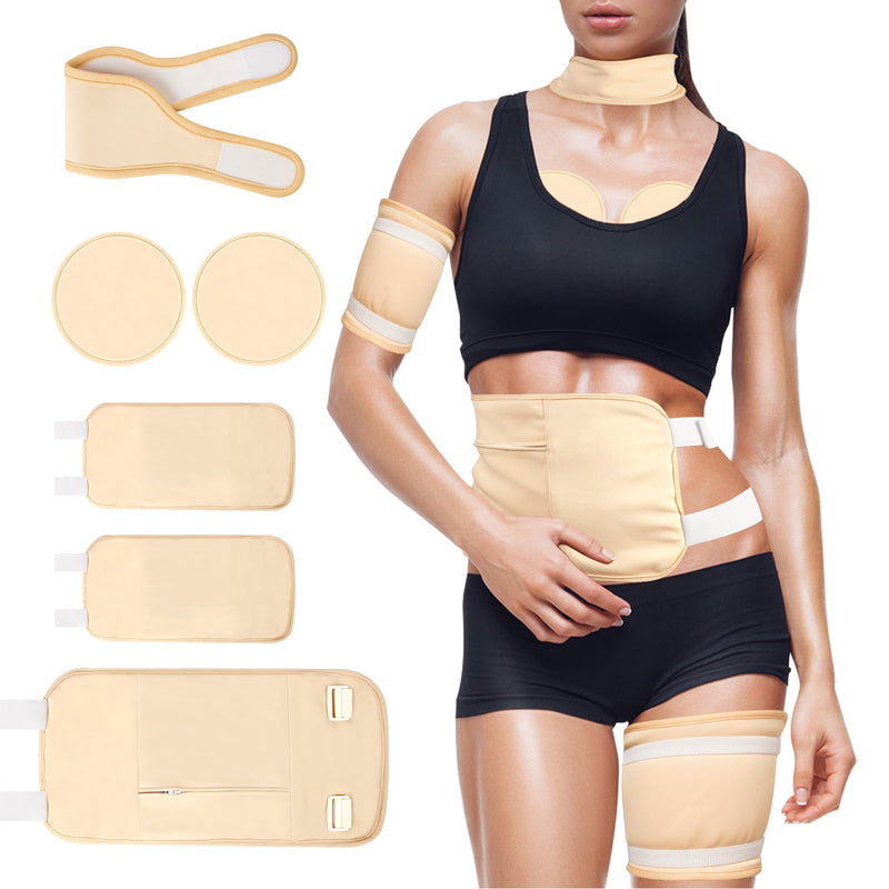 [Australia] - Castor Oil Pack Wrap for Women Gifts, 6 Pcs Reusable Organic Cotton Pack Kit for Neck Waist Chest Knee, Adjustable Elastic Strap Compress Packs 