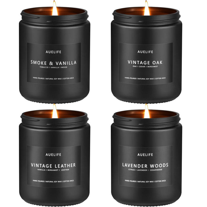 [Australia] - Scented Candles Set | Men Candle Set, Scented Candles for Home, Gifts for Men - 4 Pack Men Candle Gifts Soy Candles Scents of Lavender/Leather/Oak/Smoke & Vanilla Pack of 4 