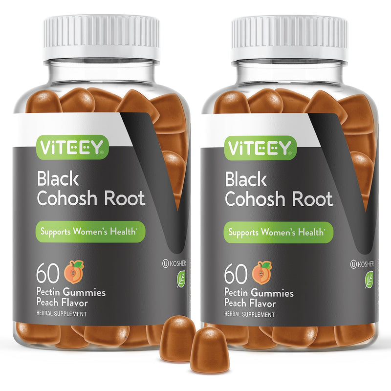 [Australia] - Black Cohosh for Menopause Gummies for Women - Hot Flashes and Night Sweats Relief Supplements - Black Cohosh Root - Vegan, Gelatin Free, Gluten Free, GMO Free - Tasty Chewable Peach Flavored Gummy 60 Count (Pack of 2) 