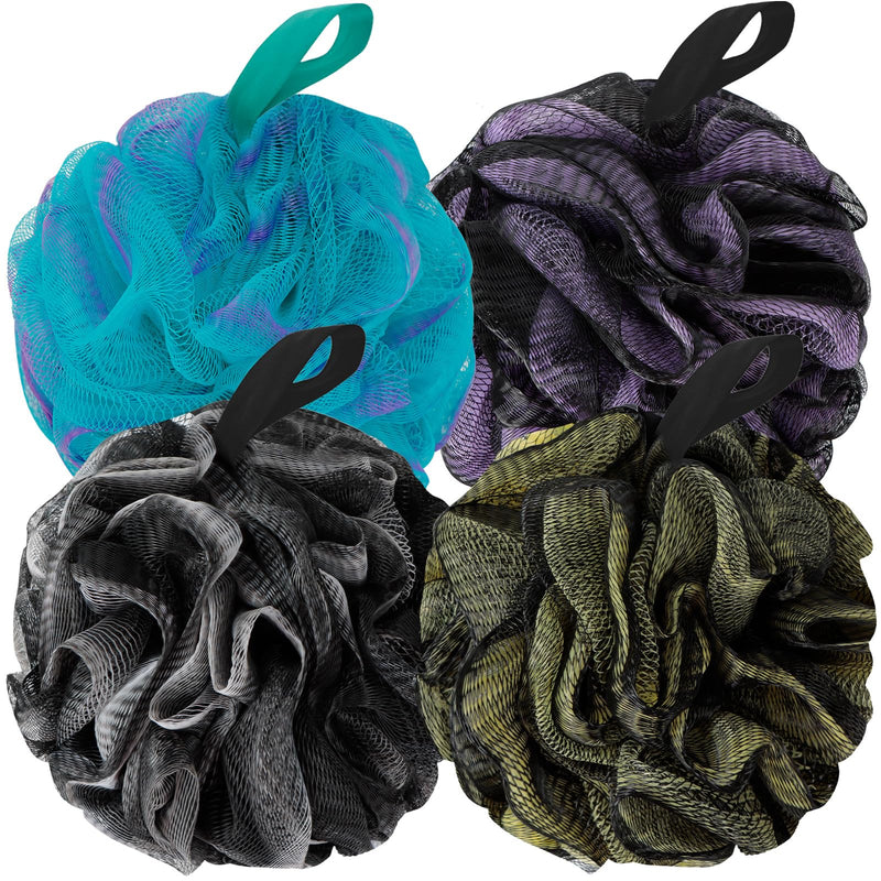 [Australia] - Bath Loofah Shower Sponge Body Back Scrubber Soft Mesh Shower Puffs Exfoliating Loofa for Women & Men Bath Accessories Cleaning Tool(4Pack 60G Dark Elf) 1 Count (Pack of 4) 
