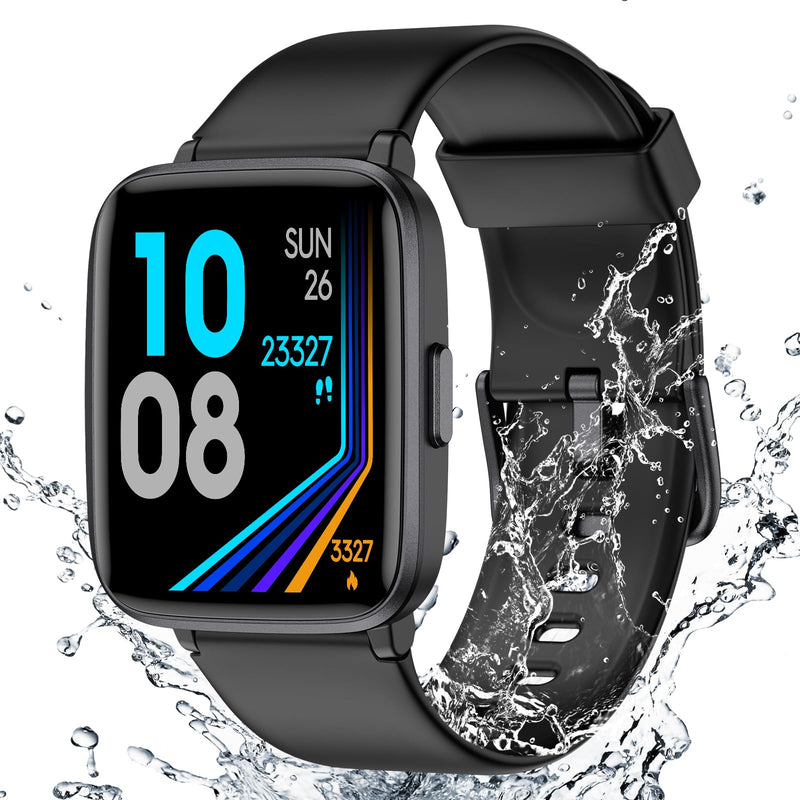 [Australia] - Fitness Tracker Watch with Heart Rate Monitor, Large Screen Activity Tracker with Pedometer, Sleep Monitor, Calories & Step Counter, 5ATM Waterproof Smart Watch for Women Men Fitness Watch for Sports Black 