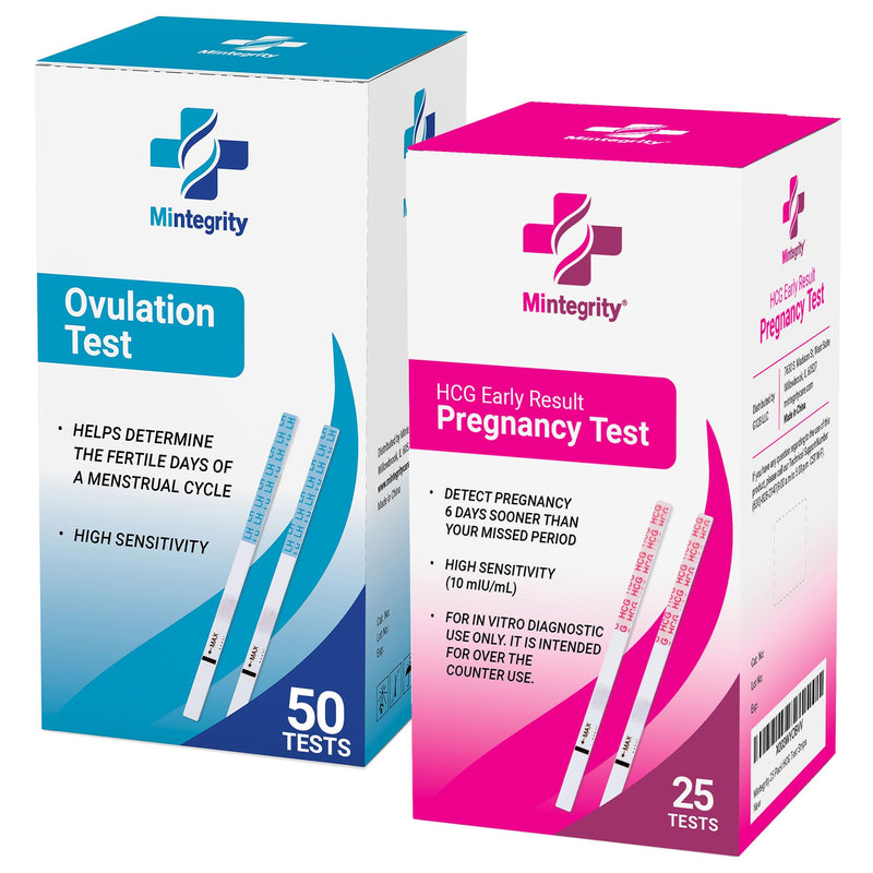 [Mintegrity] 50 Ovulation Test Strips and 25 Pregnancy Test Strips Combo Kit, (50 LH + 25 HCG), Easy to Use at Home