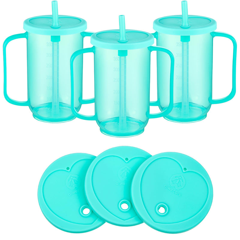 [Australia] - 3 Pcs Adult Sippy Cups 2 Handles Straw Cups Plastic Spill Proof Drinking Cups with Straw Lid for Adults Liquid Feeding Elderly Disabled Hospital Patients Convalescent 3 