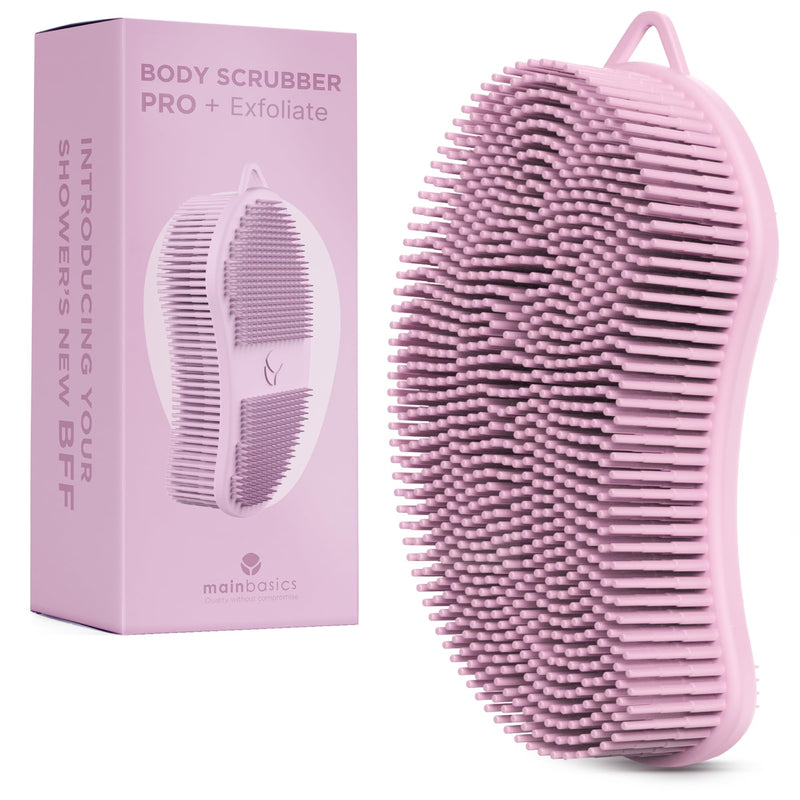 [Australia] - MainBasics Exfoliating Silicone Body Scrubber Pro 2-in-1 Shower Scrubber for Body, Silicone Loofah and Body Exfoliator (Pale Pink, Body + Exfoliate) Pale Pink 
