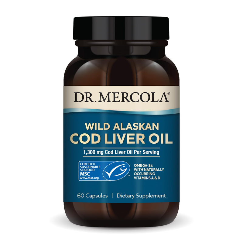 [Australia] - Dr. Mercola Cod Liver Oil, 1,300 mg Per Serving, 30 Servings (60 Capsules), Dietary Supplement, Supports Brain, Bone and Joint Health, Non-GMO, MSC Certified 