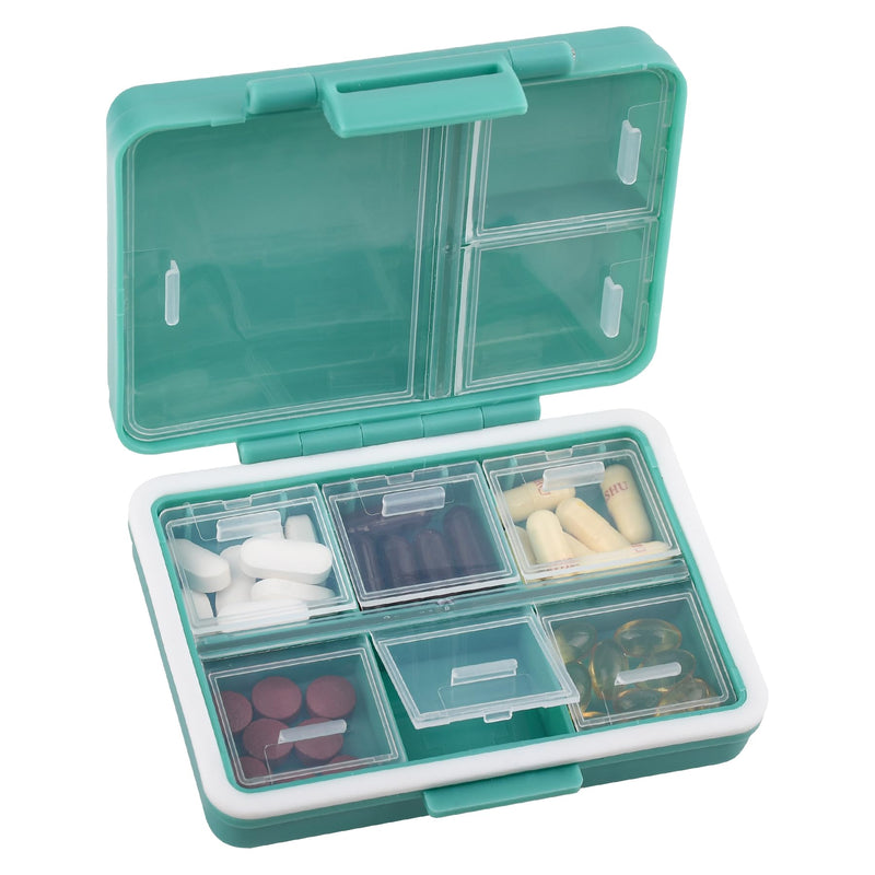 9 Compartment Pill Organizer,Waterproof Travel Medicine Case (Navy Green) | Large capacity compartments for vitamins, fish oils, and supplements. Portable pill box ideal for travel and daily use. Dark Green