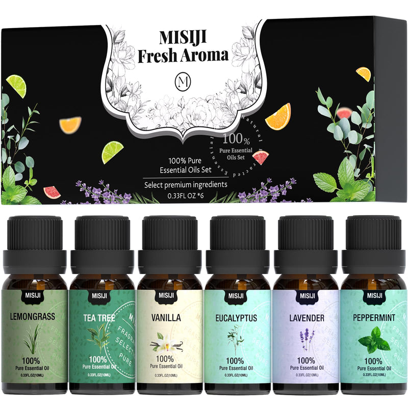 [Australia] - Essential Oils Set Top 6 Aromatherapy-Essential Oils for Diffuser for Home,Air Freshening Diffuser Oils Scents for aromatherapy,Laundry,Candle&Soap Making,Humidifiers 6 X 10ML Pure Bliss 