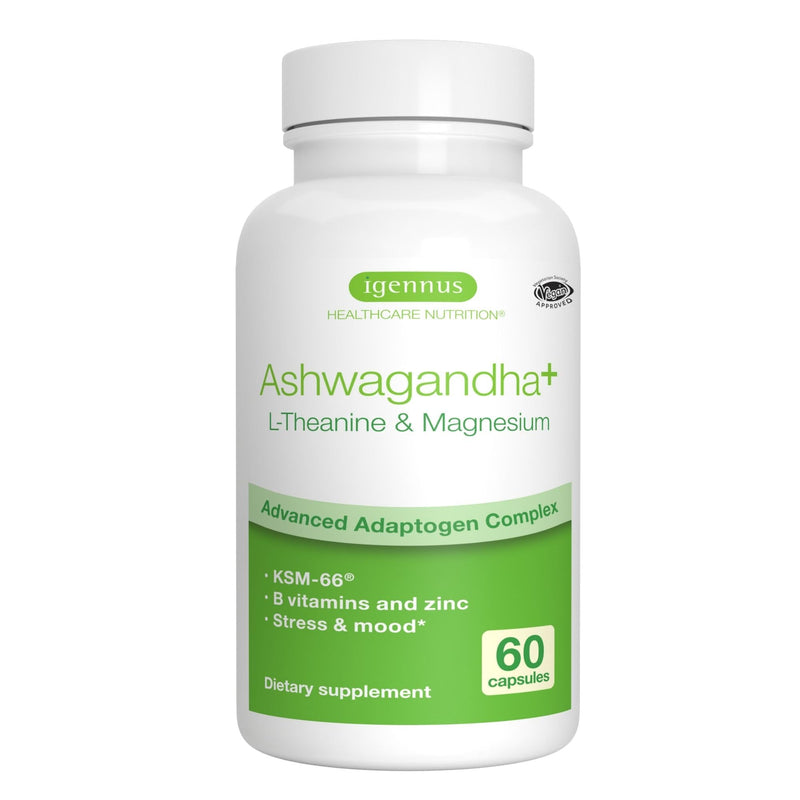 [Australia] - Advanced Ashwagandha KSM-66, L-Theanine & Magnesium, Clean Label, Multi Action Adaptogen Complex for Stress Support with Zinc & B Vitamins, 60 Vegan Capsules, by Igennus… 60 Count (Pack of 1) 