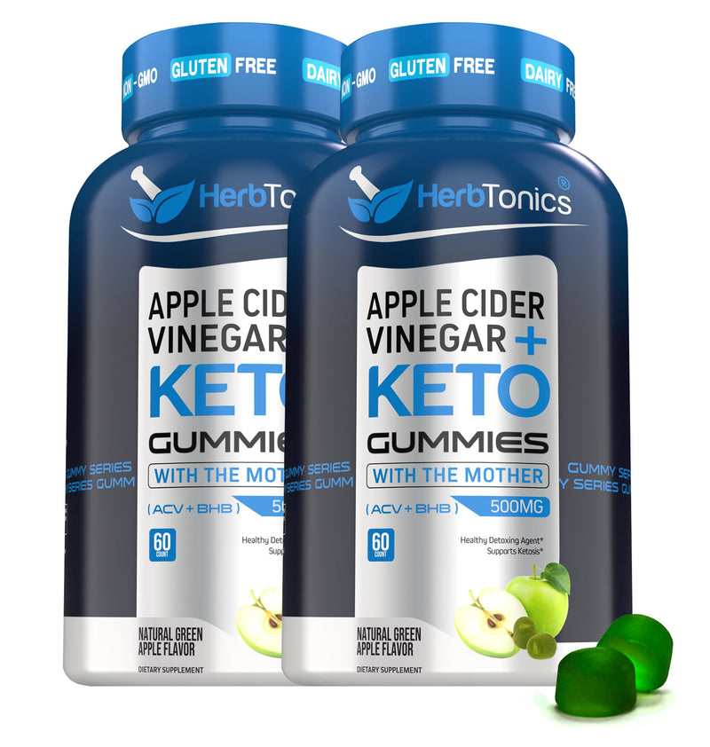 [Australia] - Herbtonics Keto Apple Cider Vinegar Gummies - Digestion & Detox Support - Sugar Free Keto BHB Advanced Formula for Metabolism Boost - Raw ACV with The Mother - 120 Apple Flavor Gummies (Pack 2) 30 Count (Pack of 2) 