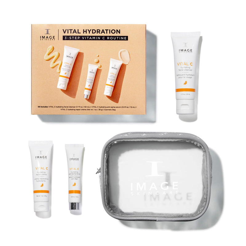 IMAGE Skincare VITAL HYDRATION 3-Step Vitamin C Skin Care Routine | Includes Hydrating Facial Cleanser, Anti-Aging Serum, and Repair Creme - with Hyaluronic Acid for Dry, Dull, Red-Prone Skin