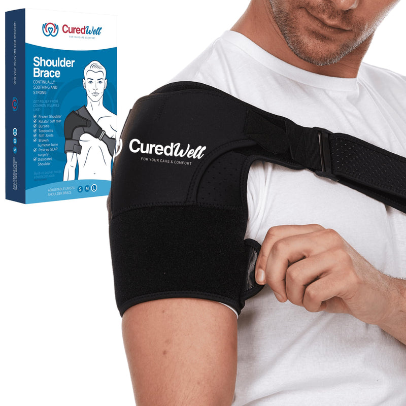 Shoulder Brace for Women & Men – Shoulder Compression Sleeve for Rotator Cuff Relief – Left/Right Support Brace with Pocket for Hot/Cold Pack – Adjustable Sling, Large
