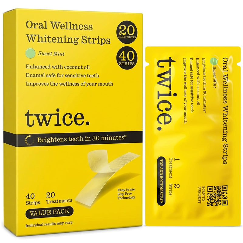 Twice Teeth Whitening Strips Kit – 30-Minute Quick & Gentle Teeth Whitening – 20-Day Treatment – No-Slip, Mess-Free, Gentle on Enamel – Sweet Mint Flavor – Vegan 40 Count (Pack of 1)
