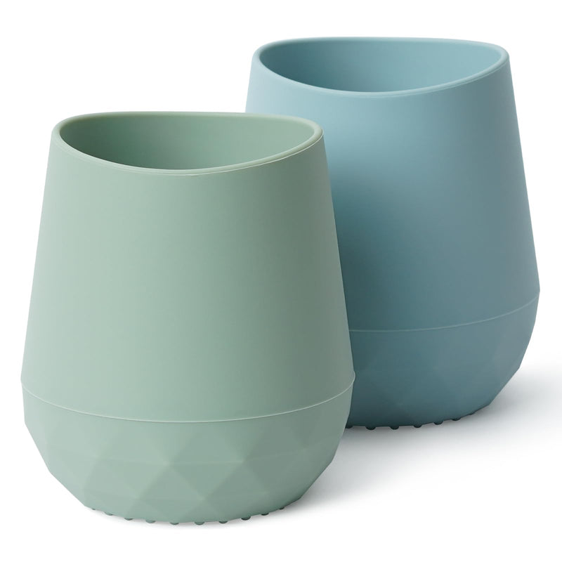 [Australia] - Seposeve Silicone Baby Cups for 6-12 Months, 12-24 Months, Pack of 2 Tiny Open Training Silicone Cup for Baby and Toddler, Baby Mouth-Like Design, with Capacity Markings, Green Blue 