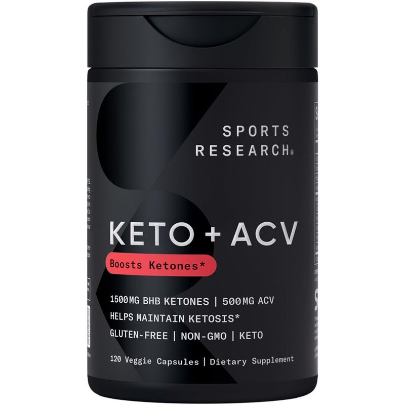 [Australia] - Sports Research® Keto Plus ACV Capsules - Diet Support with 500mg of Apple Cider Vinegar & 1500mg goBHB® Exogenous Ketones - Gluten Free & Keto Certified - 120 Veggie Capsules Unflavored 120 Count (Pack of 1) 