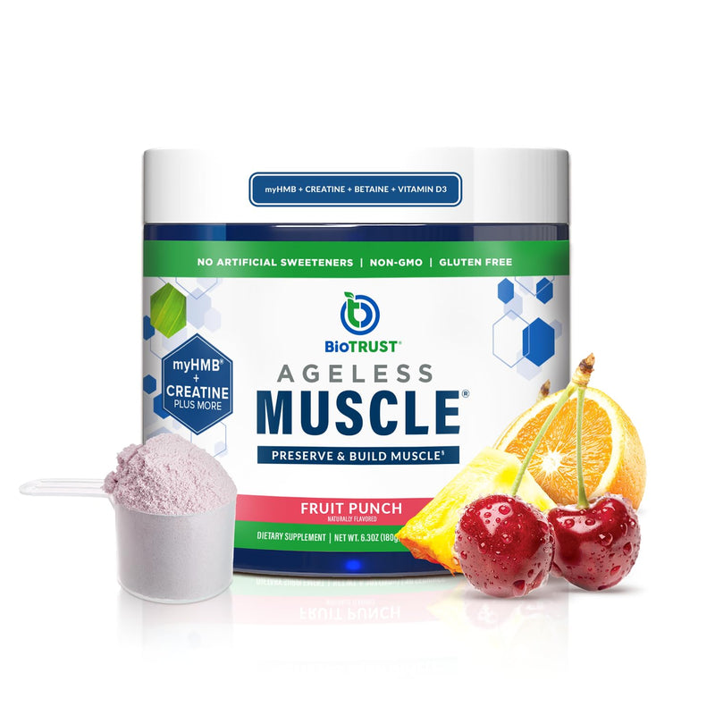 [Australia] - BioTrust Ageless Muscle Builder - Micronized Creatine Monohydrate Powder with HMB, Vitamin D3 & Betaine - Build & Preserve Naturally Declining Muscle Mass & Strength - Fruit Punch, 30 Servings 30 Servings (Pack of 1) 