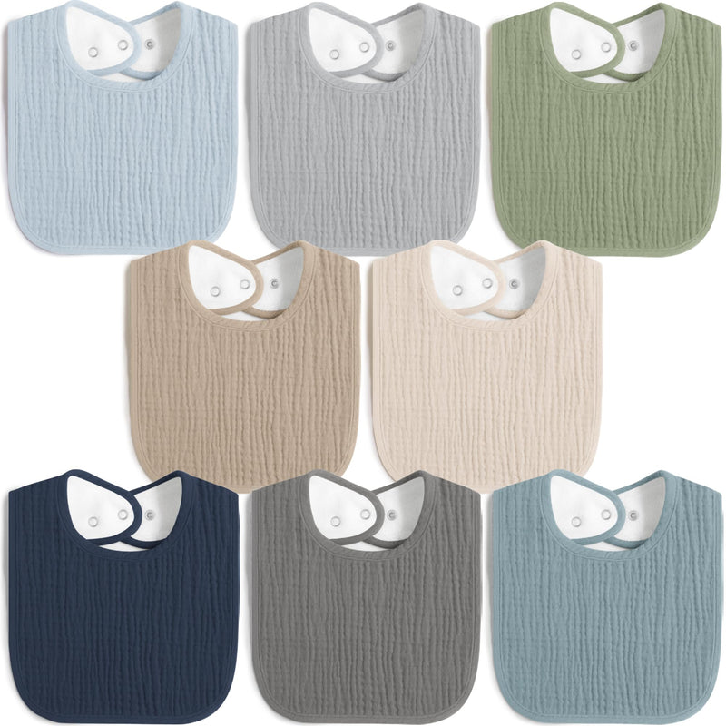 [Australia] - 8 Pack Muslin 100% Cotton Baby Bibs for Unisex, Soft and Absorbent Gender Neutral Set for Feeding and Drooling Green 