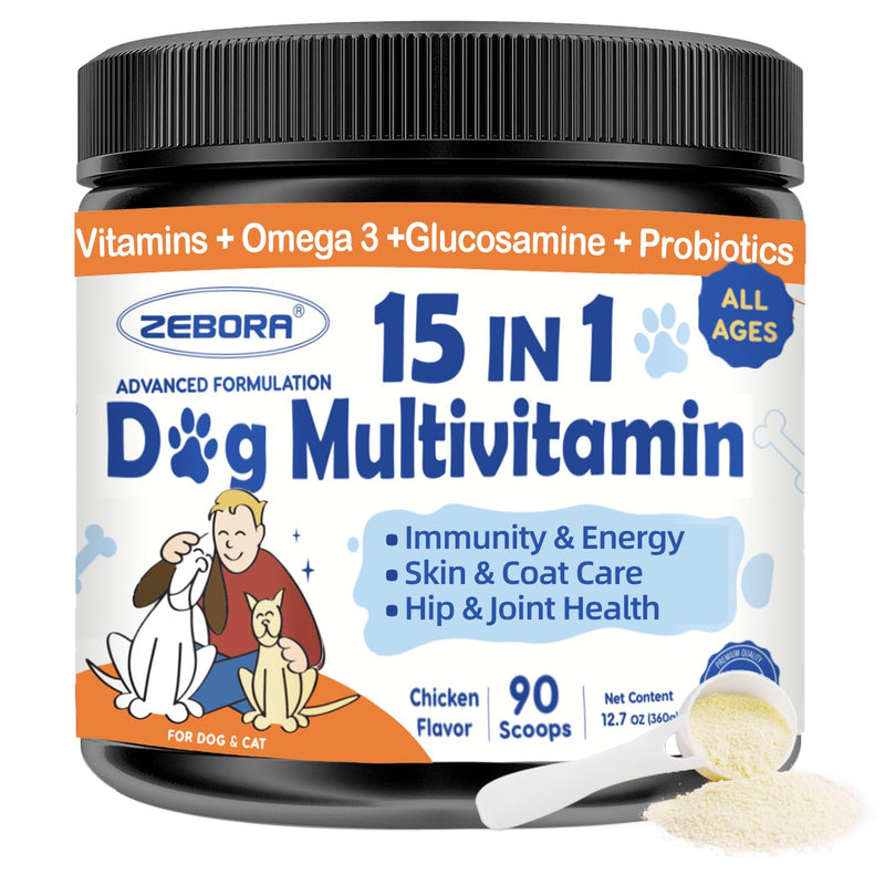 Dog Multivitamin Powder with Glucosamine, Dog Vitamins and Supplements for Immune Support, Dog Skin and Coat Supplement with Omega 3 for Allergy Relief, Probiotics for Dog Support Digestive Health 90 Scoops - PawsPlanet Australia